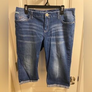 Ariya Jeans 15 16 Stretch Capri Length Blue Denim Bling Pockets Capris
